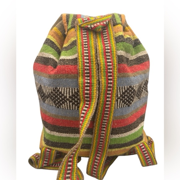 Unbranded Mexican Mochila Handwoven BOHO Hippie Multicolor Backpack W/ Wristlet - Picture 5 of 15